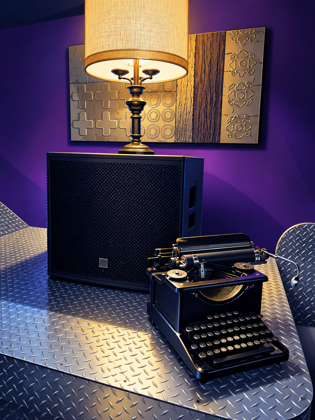 Creative detail area with lamp and vintage typewriter